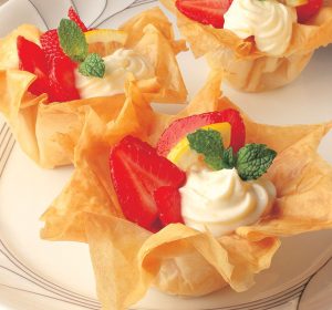 game day appetizers - group phyllo shells with strawberry cream filling