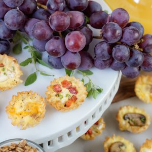 Easy Mini Quiches on Platter with Grapes